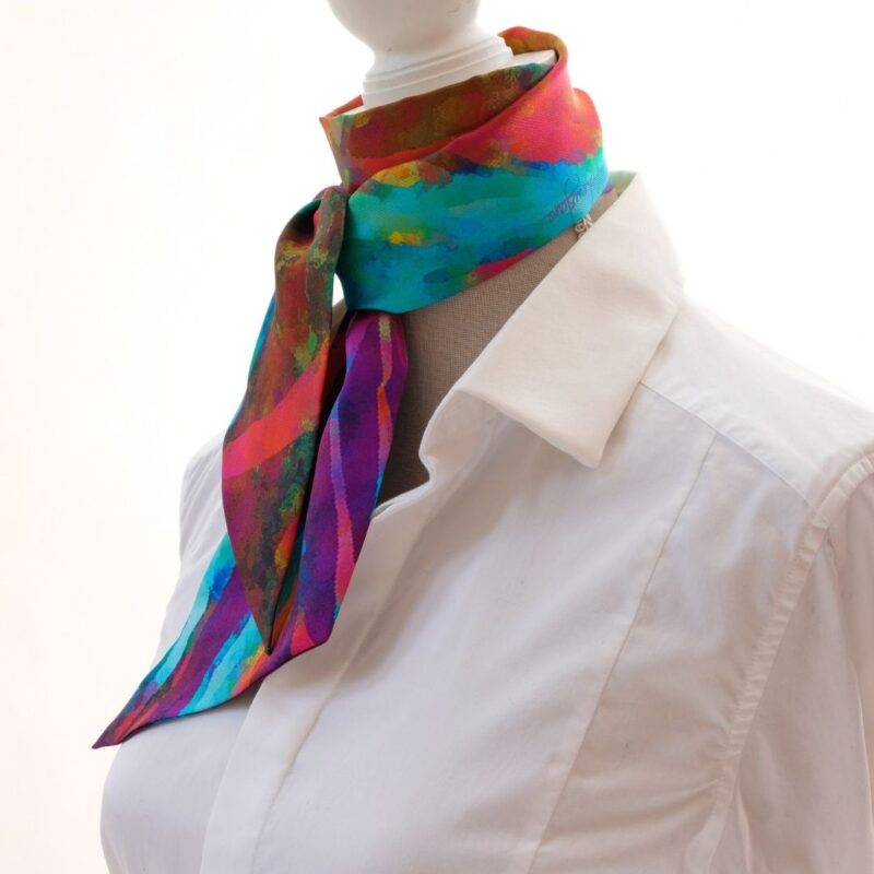 Wild Grasses organic silk twilly ribbon scarf purple teal emerald green red pink