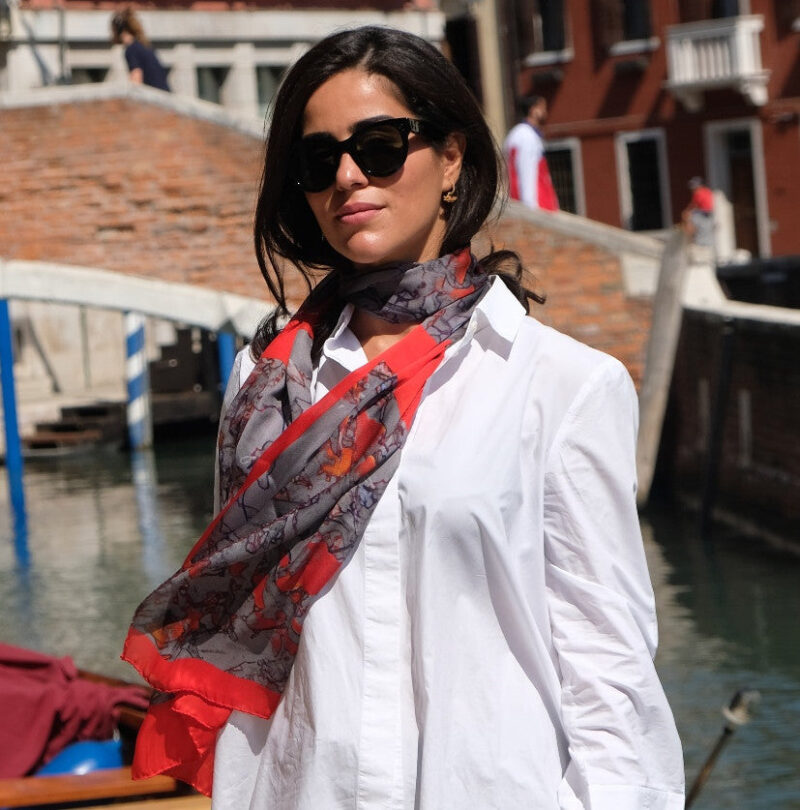 Open Heart long silk neck scarf