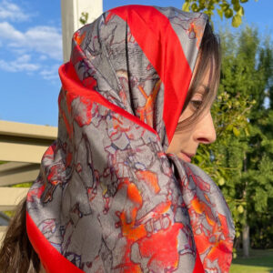 Open Heart large square scarf worn as head scarf