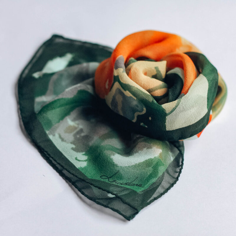 closeup of texture of the poppies long silk chiffon scarf