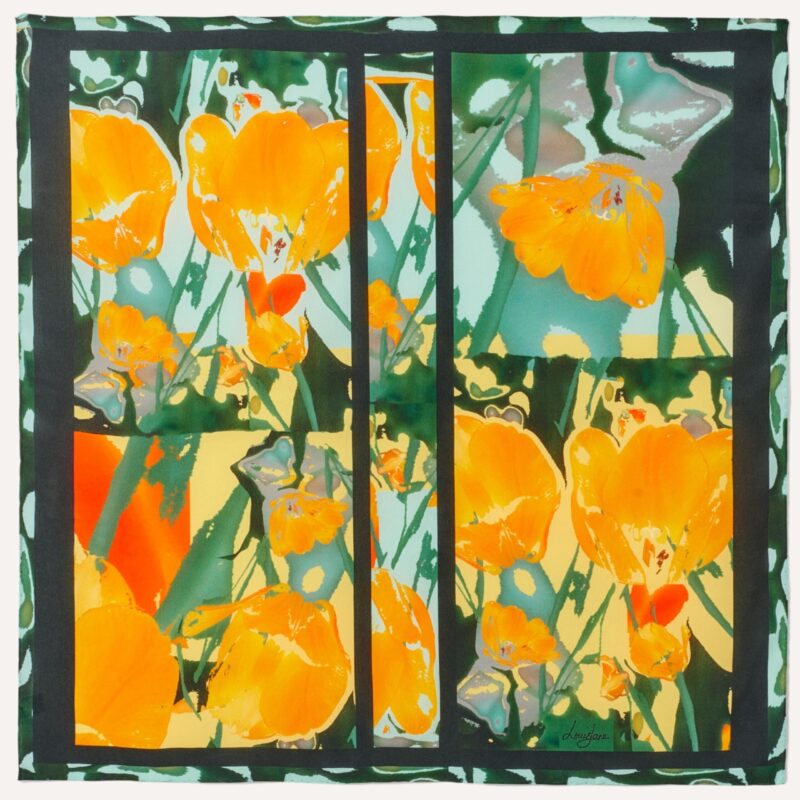 Poppies square silk scarf, flat