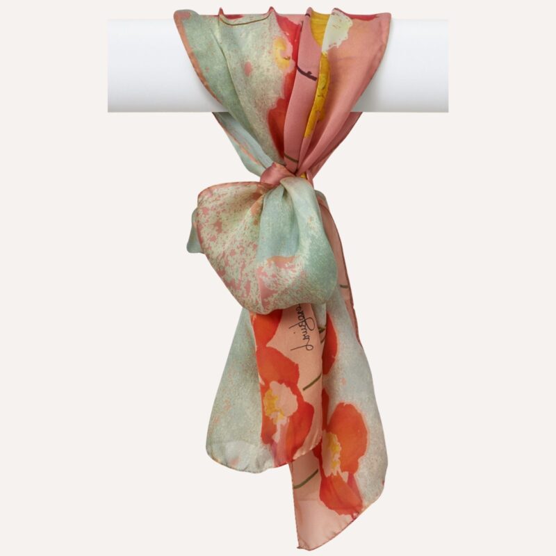 Sea of poppies long regular length silk scarf, tied