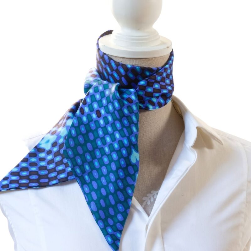 Vivaia Silk Twilly ribbon scarf organic silk indigo blue and green