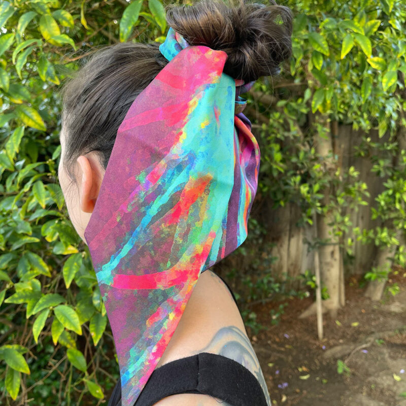Wild grasses organic silk  twilly scarf tied in hair